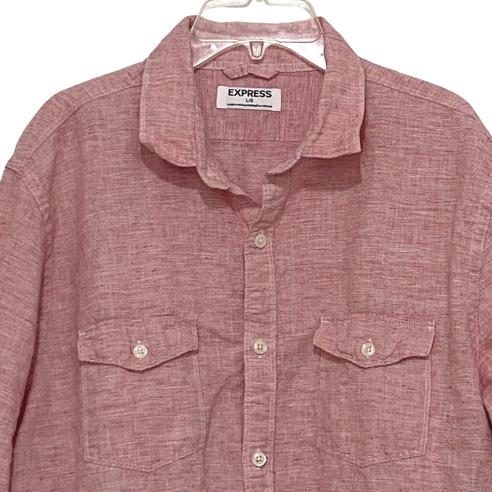 Express Linen Cotton Button Up Shirt Mens L Red Smart‎ Casual School Vacation